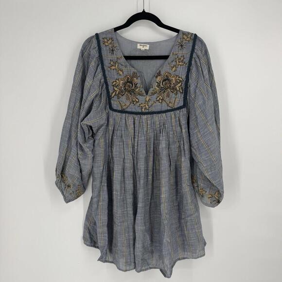 World Market top small medium gray embroidered tunic oversize boho lagen look - Picture 1 of 6